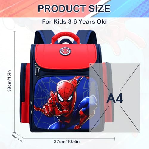 PALAY® School Bags for Boys Stylish Spiderman Waterproof Kid Bag for Travel Camping Burden-Relief Backpack Gift 3-6 Years Old 27x13x38cm 2PCS