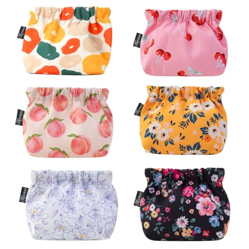 PALAY® 6 bolsas pequeñas para mujer, minibolsa de maquillaje, monedero de tela Oxford con estampado bonito, bolsa de cosméticos de bolsillo, organizador de viaje para lápiz labial,