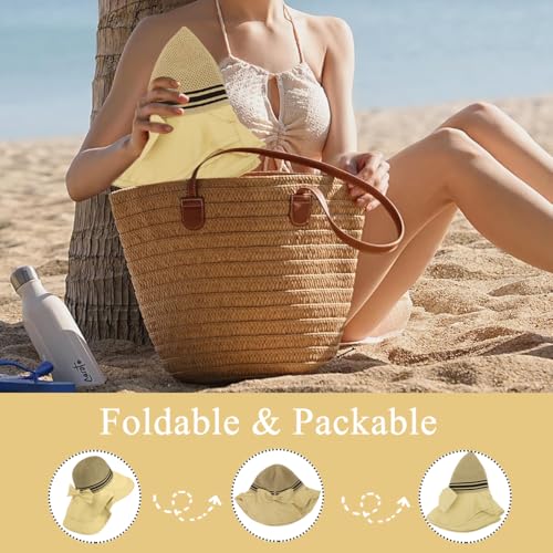 PALAY® Summer Sun Hats for Women, Stylish Beach Hat UPF 50+ Wide Brim Sun Protection Hat for Woman, Breathable Mesh Lightweight Casual Outdoor Travel Hats with Neck Flap - Khaki
