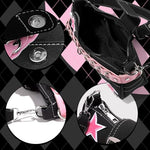 PALAY® Chic Shoulder Bag for Girls Canvas Handbag with Chain Charm Small Hobo Stylish Sweet Y2K Star Patchwork Letter Printed Casual Zipper 23x7x13cm 3PCS