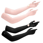 PALAY Hand Gloves for Sun Protection with Arm Sleeves featuring Cooling Nylon Ice Silk for Women | Black & Pink