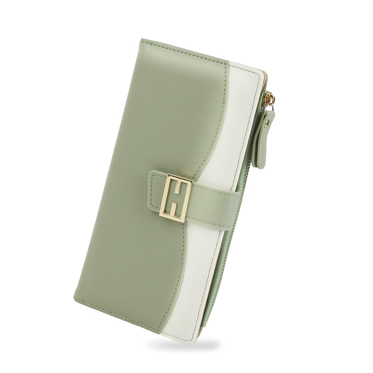 PALAY Women Purse with 11 Card Slots and Snap Button Closure | Mint Green PU Bifold Wallet 19x9.5cm