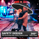 PALAY® 50 Inch Large Umbrella with Reflective Strip Auto 3-Fold Compact Travel Carabiner Handle Reinforced 10 Dual Ribs Sun Protection 99 Percent UV Rain Windproof for Men Women Black 2PCS