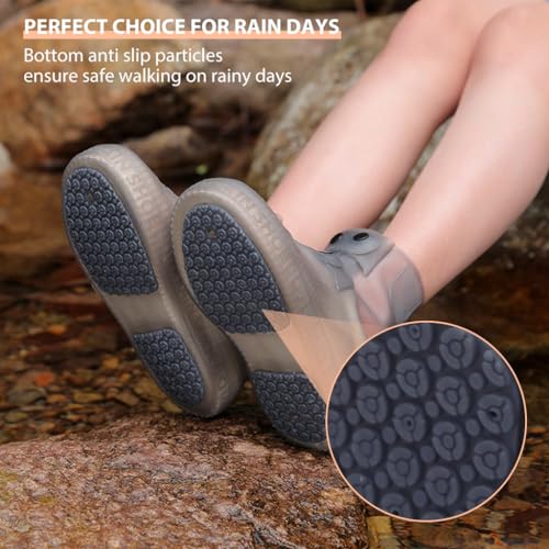 PALAY® Silicone Shoe Covers for Kids Men Women with Double-Breasted Anti-Slip Waterproof TPE Sole Wear-resistant Reusable for Rainy Season Size 10.5-11.5 2 PCS