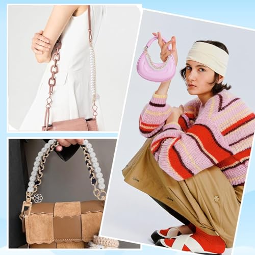 PALAY® 4PCS Bag Straps for Sling Pearl Flower Charms Accessories Extender Chain Purse Shoulder Replacement Double Layered Handbags Phone Case