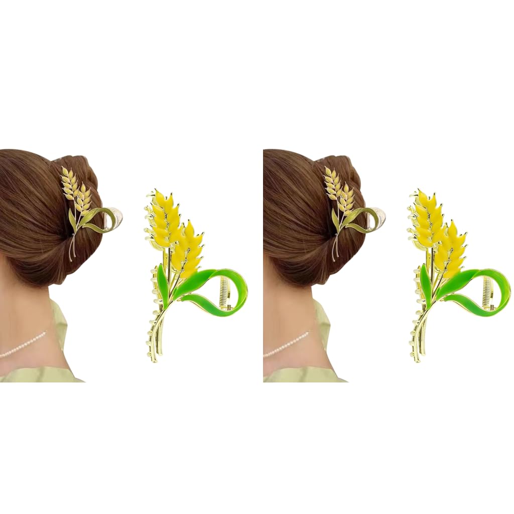 PALAY Hair Claw Clips for Women featuring Gold Wheat Metal Design 2PCS | Strong Hold Styling