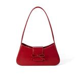 PALAY Shoulder Bag for Women with Bow Charm and Dual Closure 27x14cm Glossy Red Purse