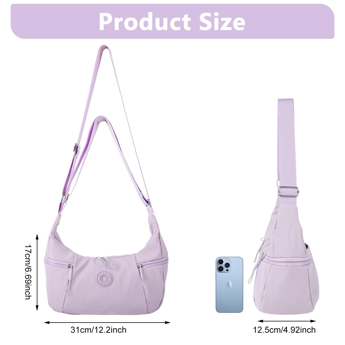 PALAY Shoulder Bag for Women with Multiple Zipper Pockets and Adjustable Strap Violet