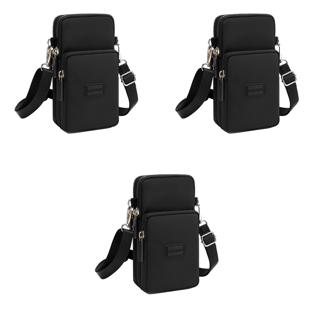 PALAY Small Crossbody Phone Bag for Women 19×10×6cm with 3 Zipper Pouch Design | Black 3 PCS