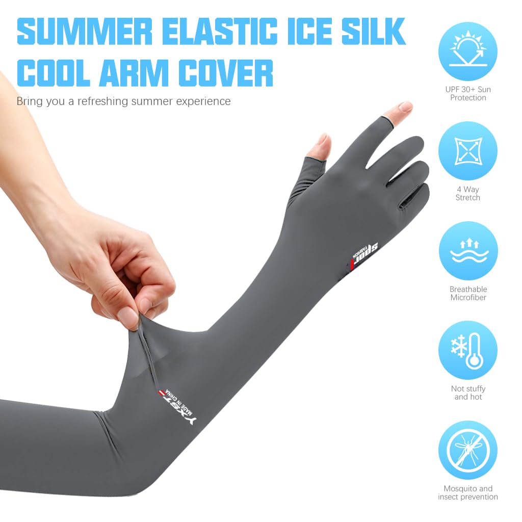 PALAY Hand Gloves for Sun Protection with UPF 50+ and Open Finger Tips | Ice-Silk Grey