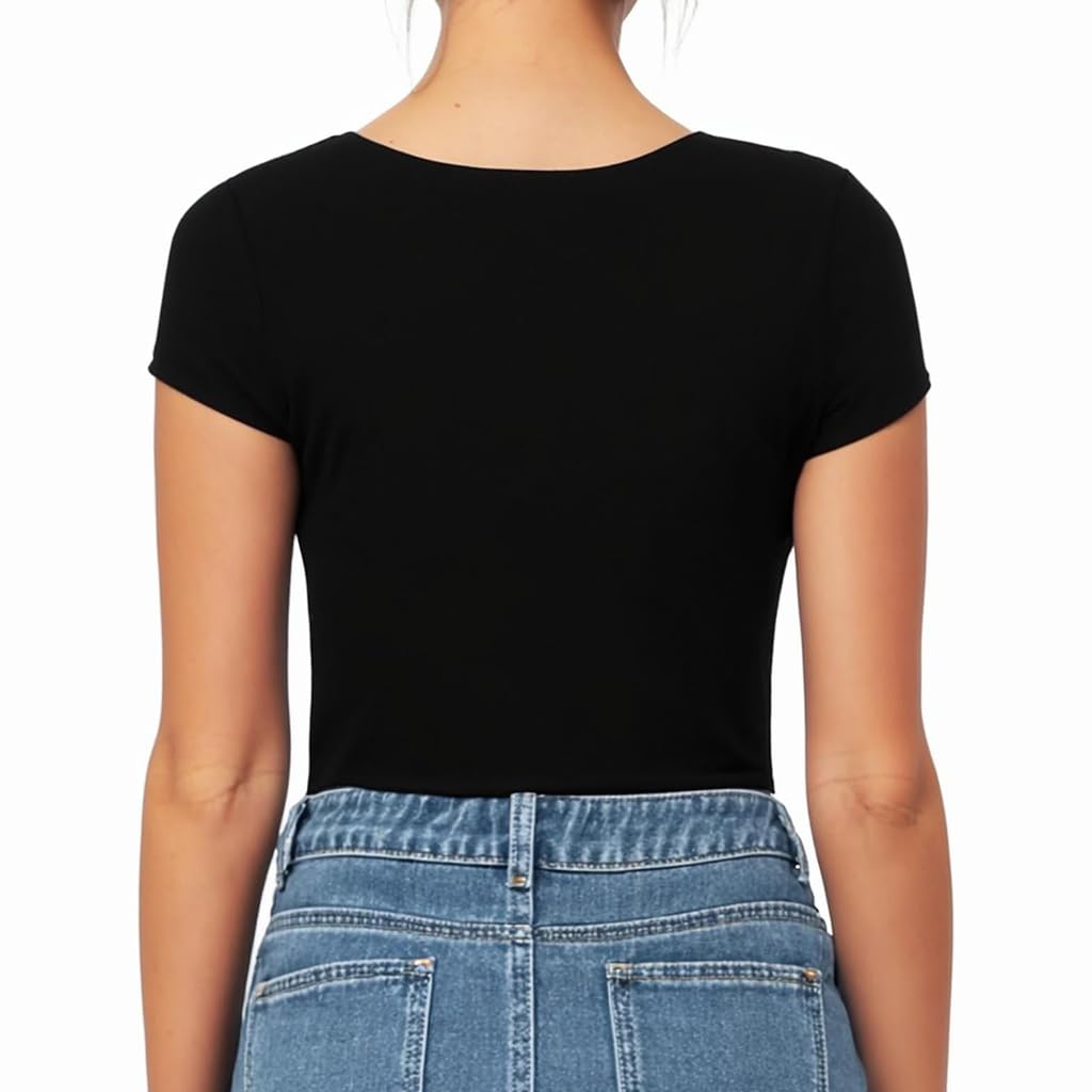 PALAY Women's Square Neck Bodysuit with Adjustable Crotch Buckle and 95% Nylon Fabric