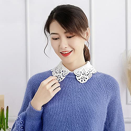 PALAY® 2pcs Fake Collars Shirts for Women,Detachable Collar Fake Shirt Collar,Floral Lace Half Shirts Blouse for Women Girls Elegant False Dickey (White & Black Combo)