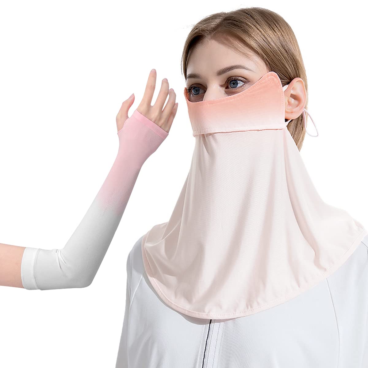 PALAY Cooling Face Mask and Arm Sleeves Set for Women with UPF 50+ Breathable Fabric