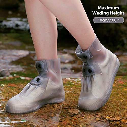 PALAY® Silicone Shoe Covers for Kids Men Women with Double-Breasted Anti-Slip Waterproof TPE Sole Wear-resistant Reusable for Rainy Season Size 8-10 3 PCS