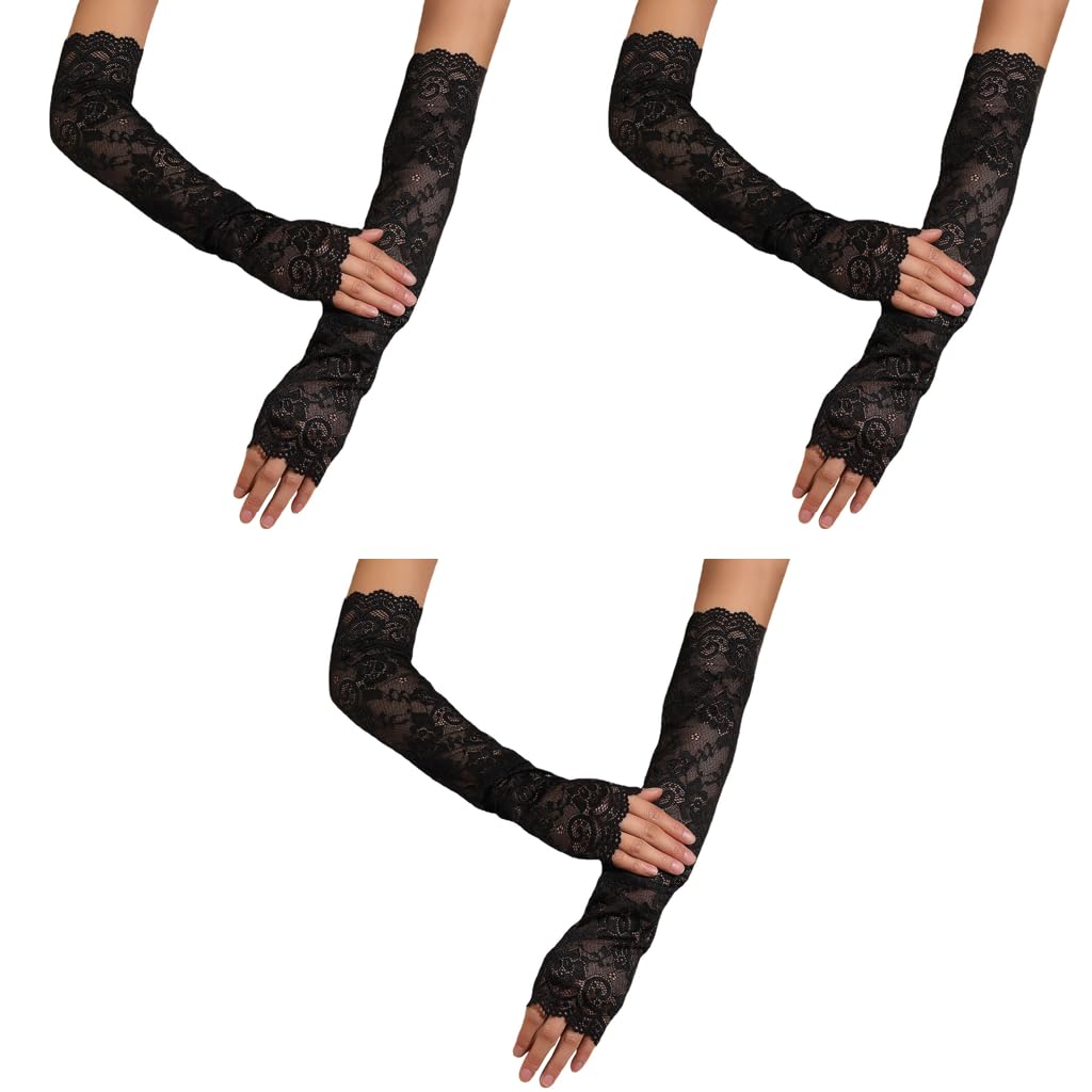 PALAY Arm Sleeves for Women featuring Floral Lace UV Protection | 1 Pair 3PCS Breathable