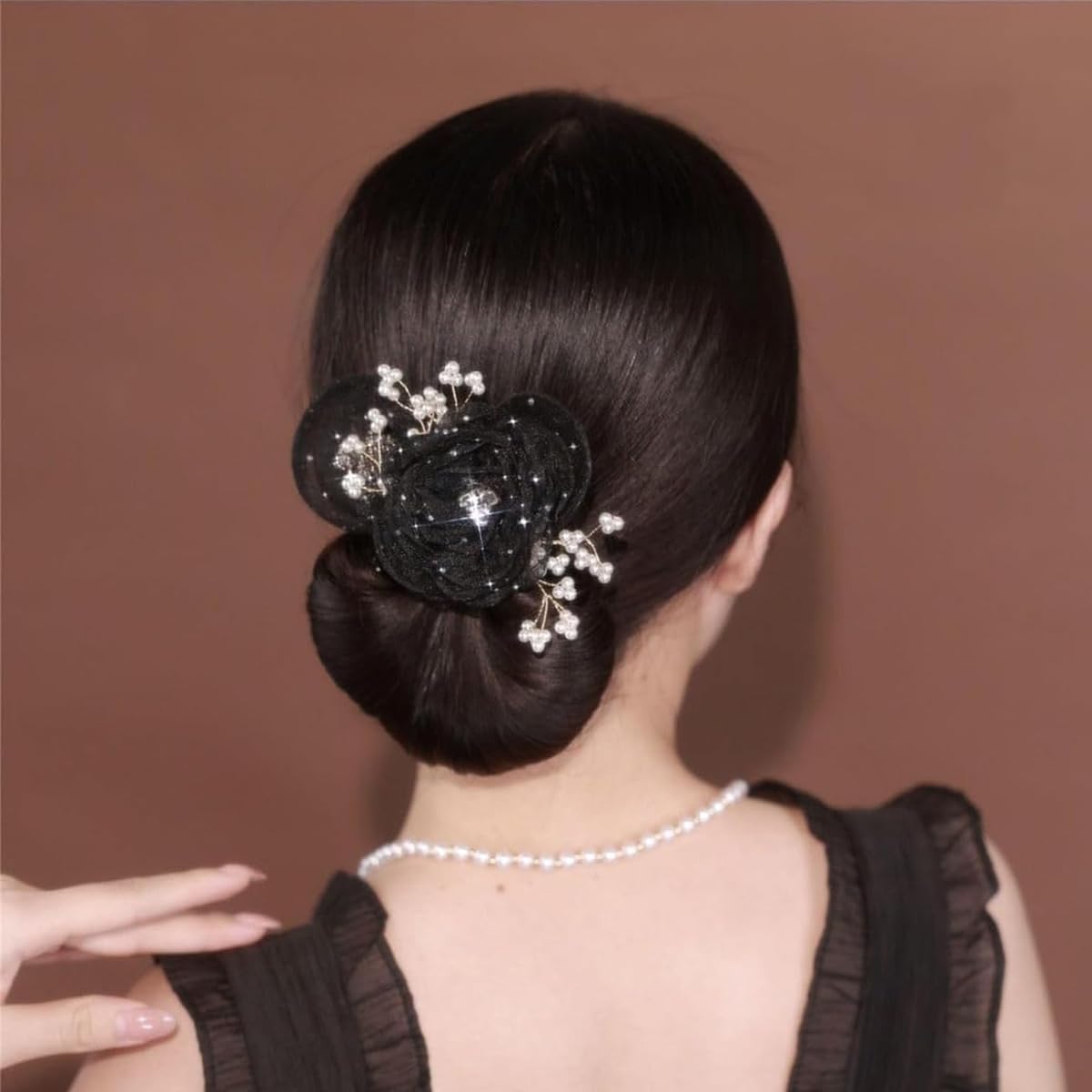 PALAY Hair Bun Maker for Elegant Hairstyles with Flexible Wire featuring Lace Flowers and Pearls