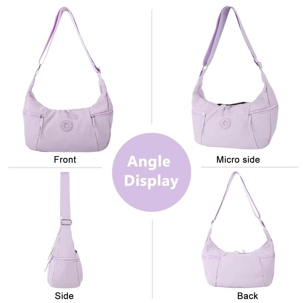 PALAY Shoulder Bag for Women with Multiple Zipper Pockets and Adjustable Strap Violet