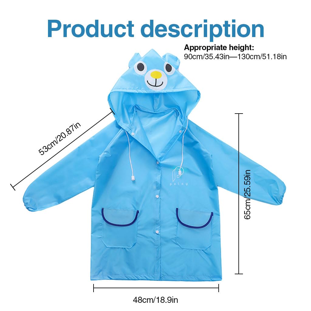 PALAY Raincoat for Kids with Hood and Pockets featuring Polyester Waterproof Design | Cute Bright Colors for 3–7 Years Boys and Girls