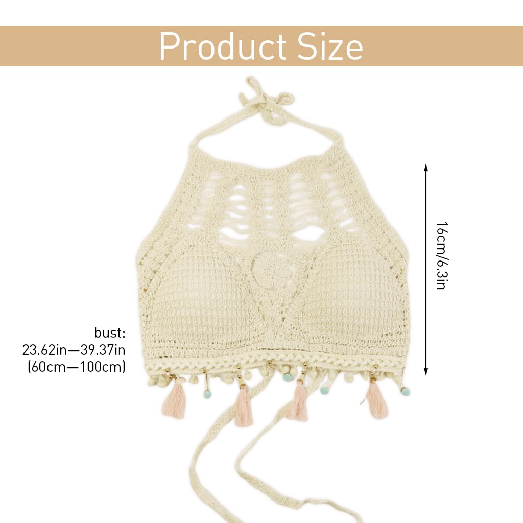PALAY Womens Crochet Bikini Top for Summer Beachwear with Tassels and Halter Tie | 3 PCS Boho Set