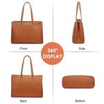 PALAY Tote Bag for Women with 15.6 in Laptop Compartment and Waterproof PU Leather | Brown Office Handbag