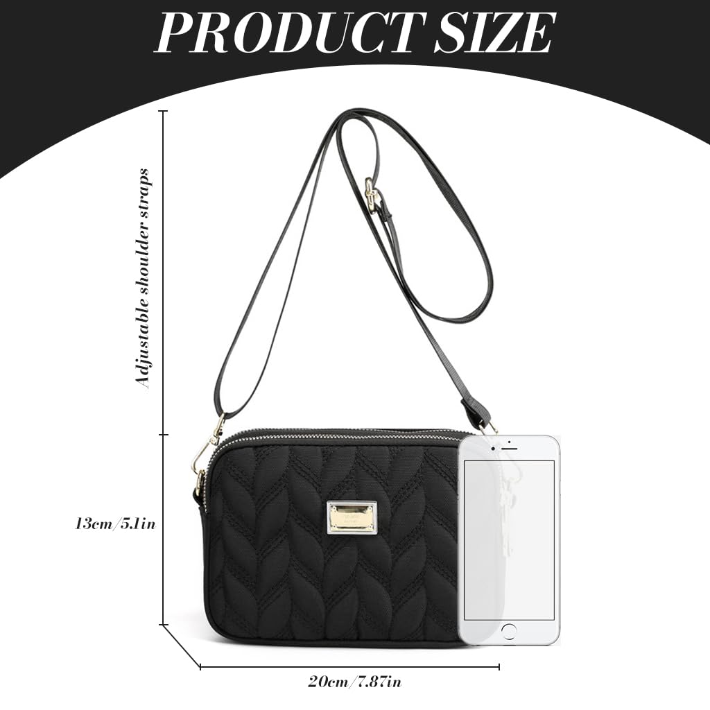 PALAY Phone Sling Bag with Triple Layer Zip Compartments and Detachable Strap 20x8x13cm Black