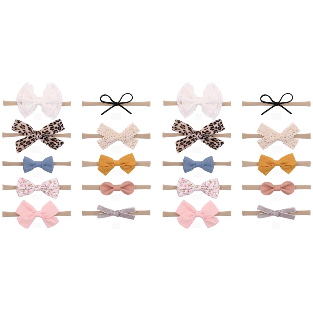 PALAY Bow Hair Bands for Baby Girls and Boys featuring Soft Stretchy Nylon | 20PCS Set