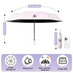 PALAY Compact Umbrella for Sun and Rain Protection with 8 Dual Ribs and Auto Open Close | Featuring UPF 50+ Black Coating and Flower Charm Strap