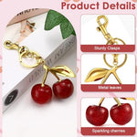 PALAY® Bag Charms Red Cherry Keychain with Gift Box Sweetly Gold Metal Keyring Glittering Cherry Pendant Bag Charm for Handbags Cute Key Chain for Girls Women