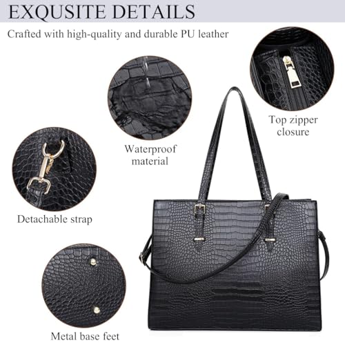 PALAY® Laptop Bag for Women 15.6 inches Laptop Tote Bag Fashion PU Leather Laptop Tote Bag Business Briefcase Shoulder Bag Commuting Handbag Crossbody Bag Detachable Shoulder Strap Design