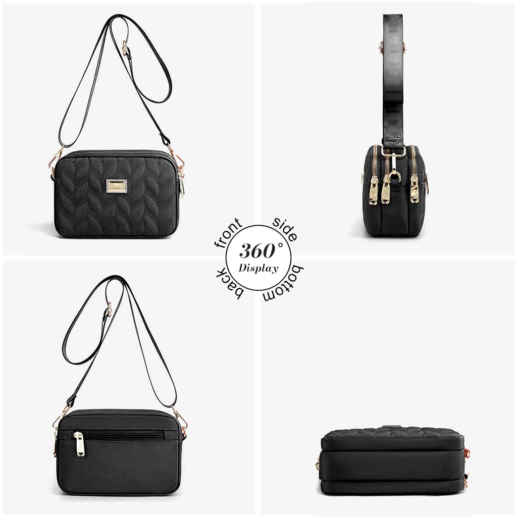 PALAY Phone Sling Bag with Triple Layer Zip Compartments and Detachable Strap 20x8x13cm Black