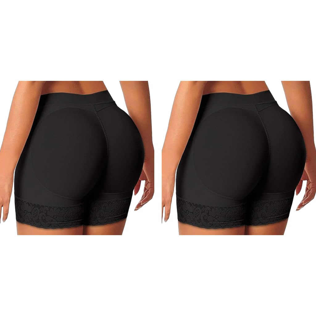 PALAY Womens Padded Underwear for Hip Enhancement with High Waist Butt Lifter Shorts 2PCS | Black M