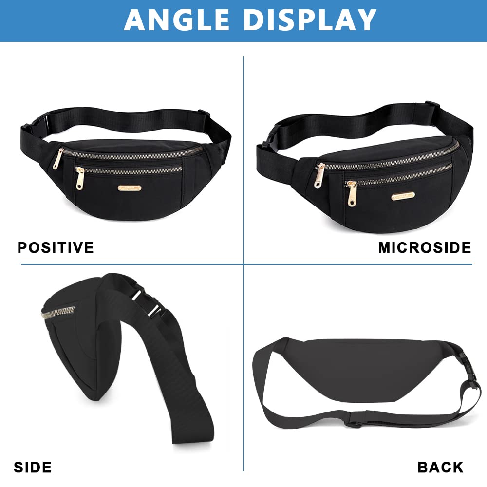 PALAY Waist Bag for Women with 4 Zipper Pockets 11.8×2.36×5.5 in & Quick Release Buckle | Waterproof Oxford Cloth for Travel and Running