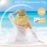 PALAY® Summer Sun Hats for Women, Stylish Beach Hat UPF 50+ Wide Brim Sun Protection Hat for Woman, Breathable Mesh Lightweight Casual Outdoor Travel Hats with Neck Flap - Khaki