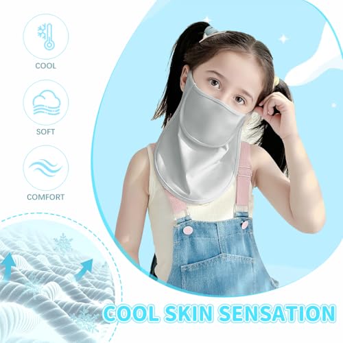 PALAY® UPF 50+ UV Protection Face Mask for Kids Aged 3-8,Ice Silk Half Face Mask Cover for Sun Protection,Adjustable Ear Loops from Sunlight Grey