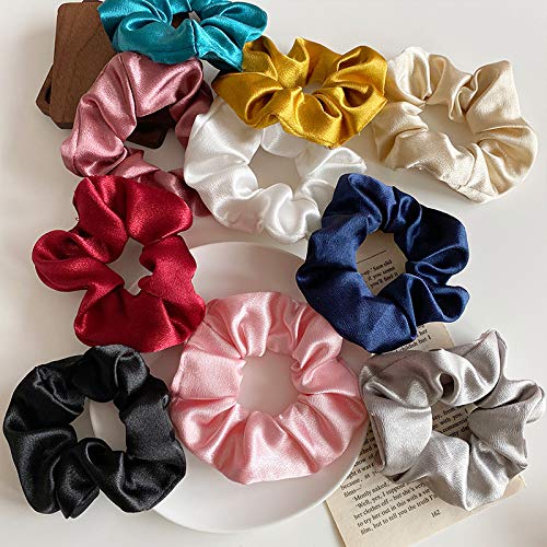 PALAY Silk Satin Scrunchies for Ponytails with Strong Elastic Hold 10pcs Set | Women & Girls Hair Ties