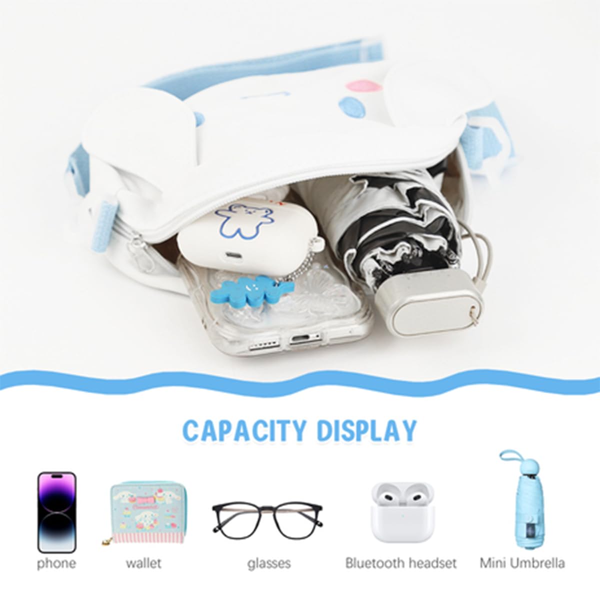 PALAY® Kawaii Girls Canvas Hand Bag Cartoon Cute Cinnamoroll Purse Bag for Girls Cute Phone Bag Crossbody Bag with Removeable Shoulder Strap Fashion Girls Day Bag Handbag, 20x13x5cm