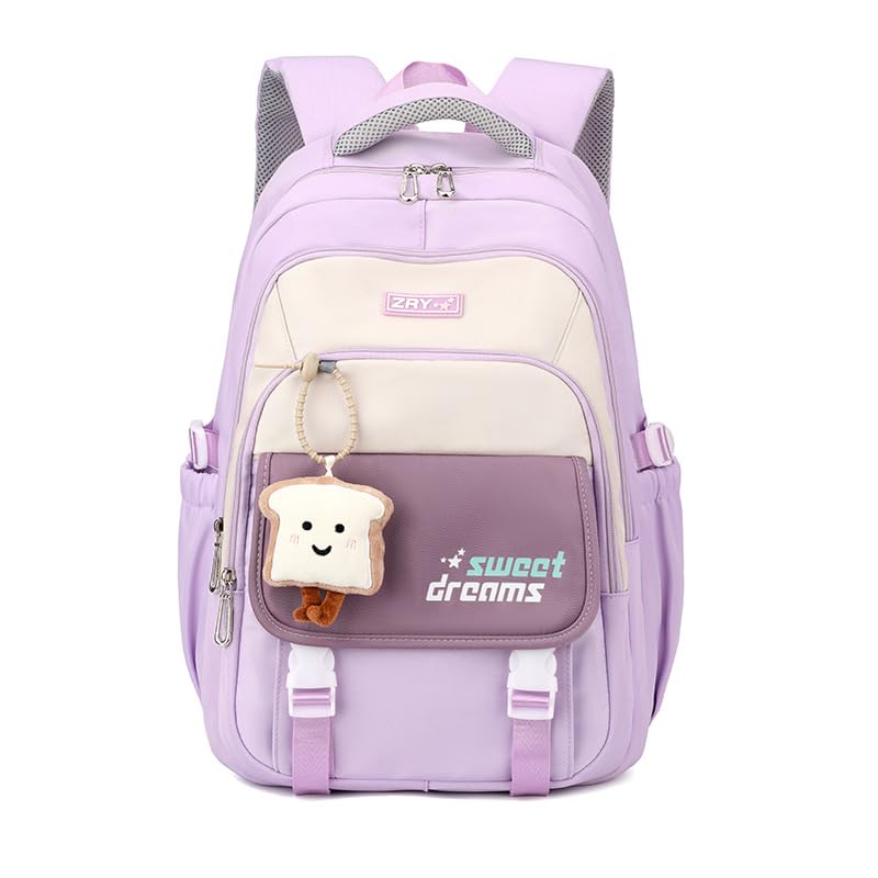 PALAY® School Backpack Multi Compartment Schoolgirls Backpack Khaki Cute Cartoon Backpack Casual Travel Backpack Padded Shoulder Strap Students Book Bag Carry-on Backpack