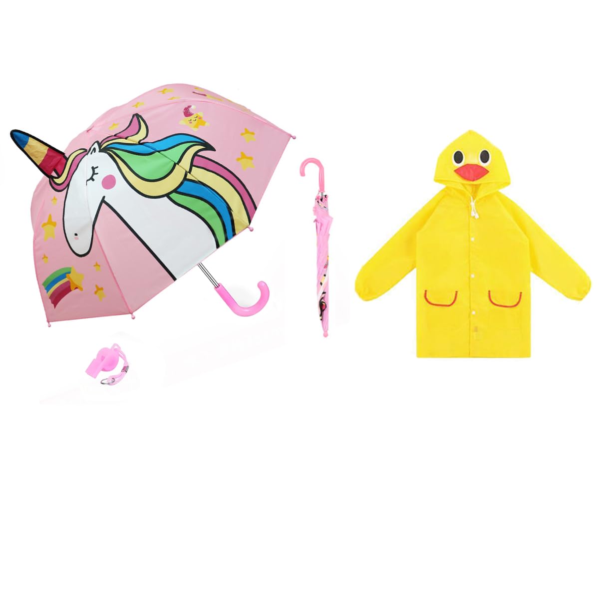 PALAY Umbrella Raincoat Set for Kids with Adjustable Hood and Pockets | Pink Unicorn 3–7 Years