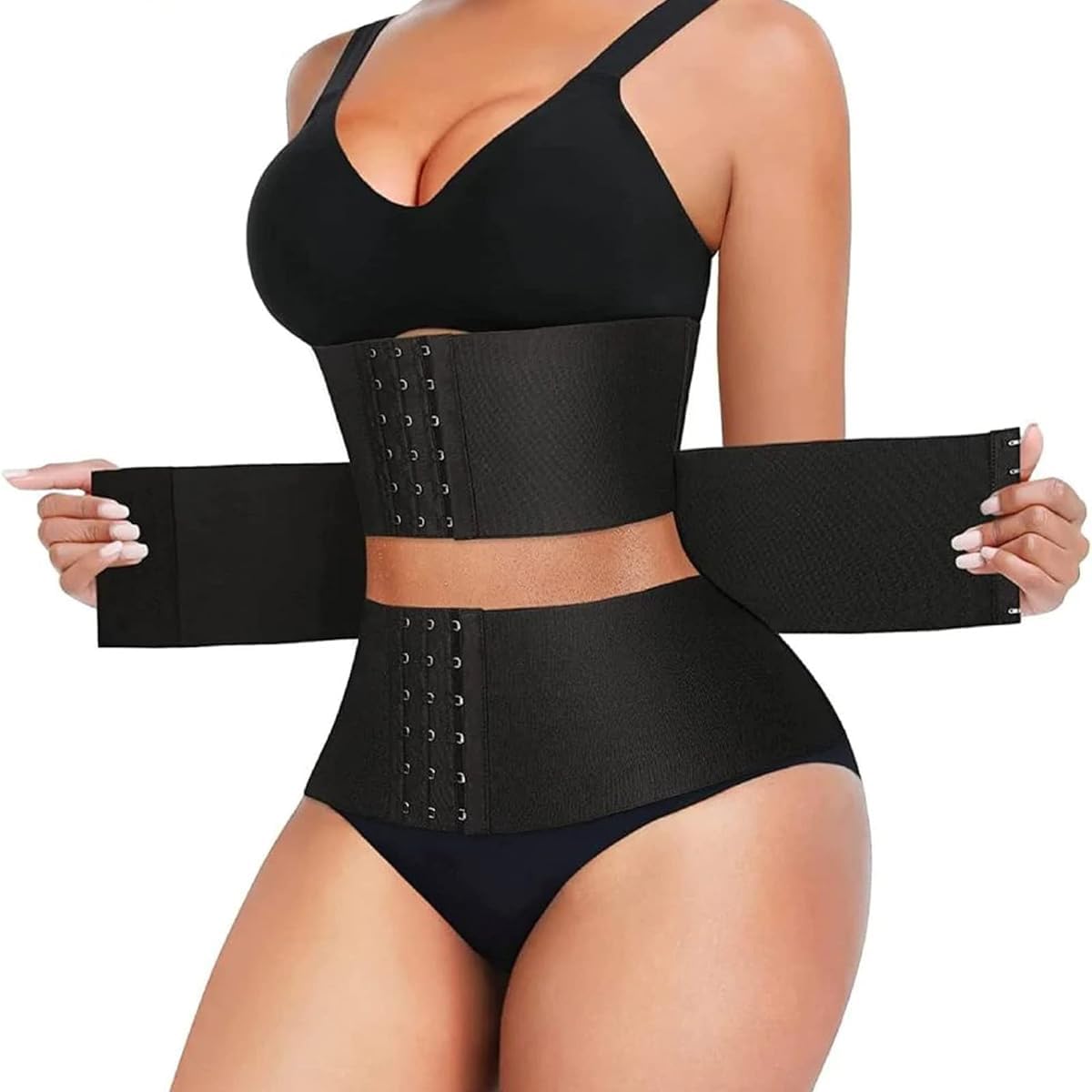 PALAY Waist Trainer for Women with 3 Section Adjustable Buckle 76–82 cm Black Shapewear