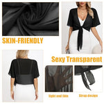 PALAY® Shrugs for Women Stylish Summer Cropped Cardigan, Western Party Chiffon Front Tie Beach Wear Cover Up Black Shrug for Women Dress (Size L, Middle Sleeves)