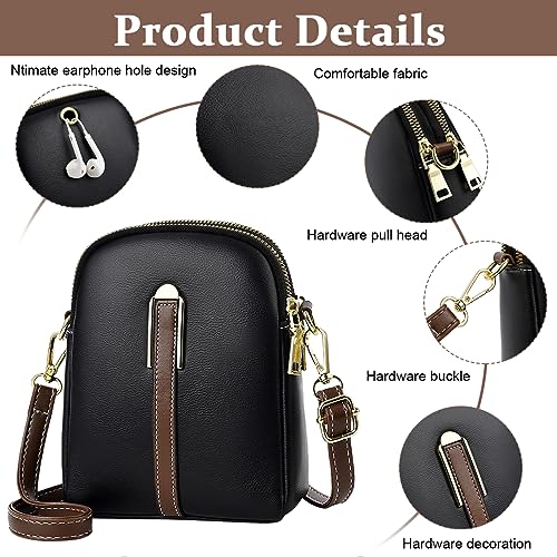 PALAY® Sling Bag Stylish PU Women Crossbody Phone Double Layer Daily with Detachable Shoulder Belt Casual Zipper Pouches Gift for 3 PCS