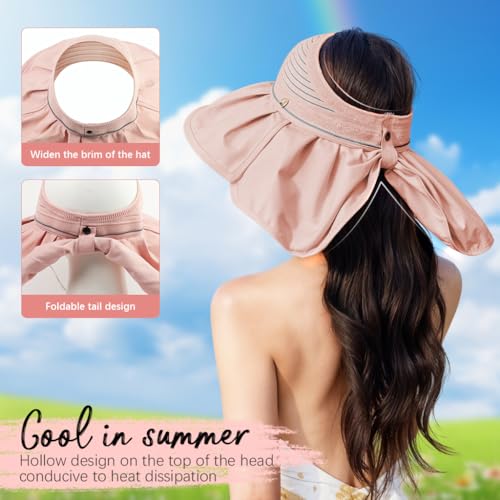 PALAY® Womens Sun Hat for Woman, Wide Brim Beach Hat for Women Stylish UV Protection Sun Visor Hats Ladies Travel, Fishing, Gardening - Neck Flap Design, Packable, Breathable Pink