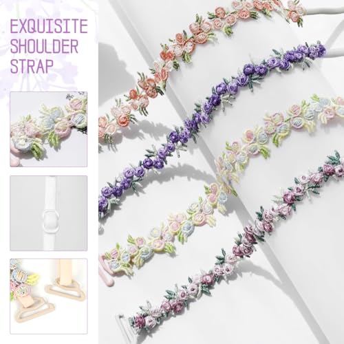 PALAY® Bra Straps for Women Fancy Straps for Bra, 2 Pairs Embroidered Floral Stretchy Adjustable Lingerie Strap Replacement For Off Shoulder Tops Dress Evening Dress