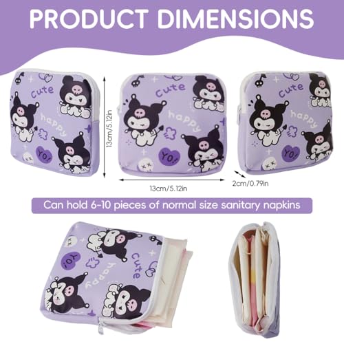 PALAY® 2Pcs Sanitary Pads Travel Bag Menstruation Kawaii Sanrio Cartoon Sanitary Zipper Pouches 8-10 Capacity Storage Bag Cute Print Sanitary Pads Bag Coin Bags Accessories Bags