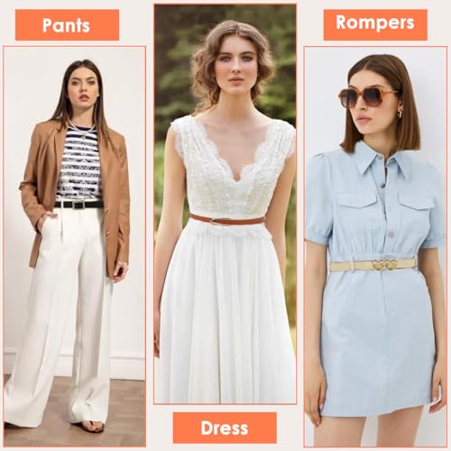 PALAY® Brown Belt for Women Jeans, 5pcs Black Belt for Women Dresses, Fashion Slim Ladies Belts Combo, Versatile PU Leather White Belts, Metal Decorative Buckle