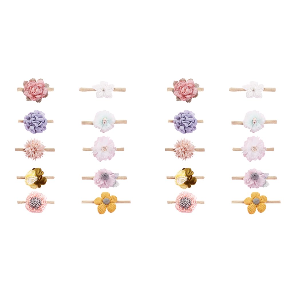 PALAY Baby Hair Band Set for Girls with Handmade Floral Design | 20PCS Soft Elastic Headbands