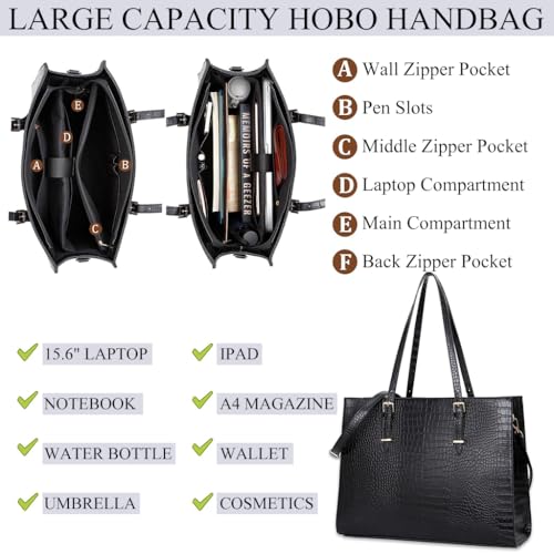 PALAY® Laptop Bag for Women 15.6 inches Laptop Tote Bag Fashion PU Leather Laptop Tote Bag Business Briefcase Shoulder Bag Commuting Handbag Crossbody Bag Detachable Shoulder Strap Design