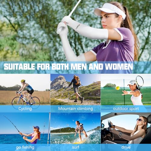 PALAY® 2 Pairs Sun Protection Gloves for Women Men, Ice Silk UV Cooling Full Arm Sleeves Non-Slip Touchscreen Design Open Finger Tips, Breathable Hand Gloves for Cycling, Driving, Outdoor Activities