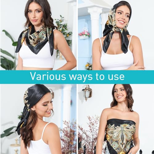 PALAY® 3Pcs Silk Scarf for Women Stylish Satin Neck Head Scarf for Women Summer Bandanas Fashion Print Silk Scarves 35 In Square Scarves Gift Comfy Beach Hair X2