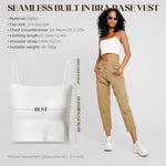 PALAY Women's Seamless Tank Top with Built in Bra featuring Cotton Spaghetti Straps in White